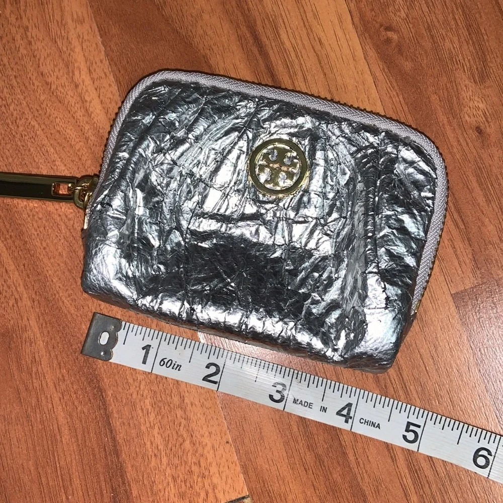 Tory Burch “Cracked” Metallic Mini Zip Pouch